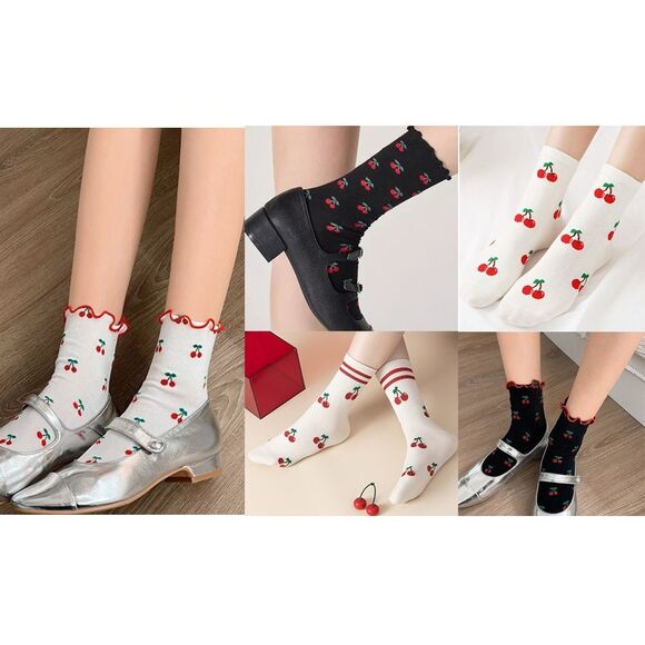 Sweet Cherry Vibes! 🍒 White Ruffle Grip Socks - Picture 4 of 4